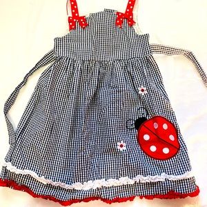 Emily Rose Checkered Gingham Ladybug Ruffles Dress